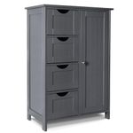 VOUNOT Bathroom Floor Storage Cabinet, Freestanding Storage Unit with Adjustable Shelf, 4 Drawers & Door, for Bedroom, Kitchen, Living Room, Entryway, Grey