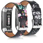 Tobfit Leather Band Compatible with Fitbit Charge 3 Bands & Fitbit Charge 4 Bands, Adjustable Top Grain Leather Wristband Replacement for Fitbit Charge 3 / Charge 4 Smart Watch Heart Rate Fitness Wristband (2 PACK(Floral Gray+Floral Red))