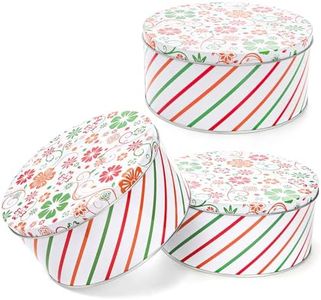 Yopay 3 Pack Metal Cookie Tins, Round Cookie Gift Tins for Storing Patisseries, Puff Pastries Craft Supplies, Baking Cake Container for Easter, Christmas and Year Round