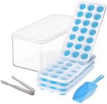 Yoove Ice Cube Tray with Lid and Bin | 4 Pack Silicone & Plastic Ice Cube Trays for Freezer | Silicone-Bottomed for Easy Cube Release | Stackable Ice Tray with Storage Ice Bucket Bin, Ice Tong & Scoop