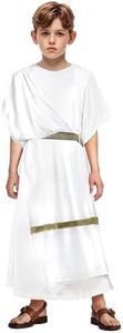 JEGERMIG Kids Toga Costume for Boys, Greek Roman Robe with Gold Belt