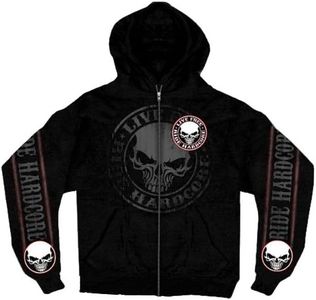 Hot Leathers Stencil Skull Zip Hoodie (Black, XXX-Large)