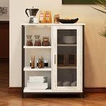 LVSOMT Buffet Cabinet with Storage, Kitchen Storage Cabinet, Industrial Farmhouse Barn, Coffee bar Table, Multipurpose Side Console Table (White)