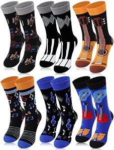 6 Pairs Music Socks Gifts for Men Fun Music Themed Socks Novelty Rocker Piano Notes Guitar Socks for Men Music Lovers Crazy Music Themed Party Birthday Christmas Supplies, Classic Colors, One Size