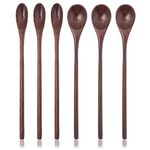 6Pcs Wooden Spoons, 8 Inch Long Handle Wood Stirring Spoon, Handmade Wooden Spoon Soup Coffee Serving Spoons for Kitchen Cooking Stirring(Deep Brown)