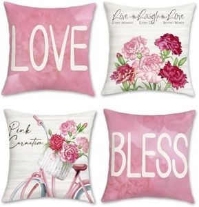 Bonhause Fundas de Cojín Flores Rosa 45 x 45 cm Funda de Almohada Clavel Flore Rosa Terciopelo Suave Rosa Cojines Decorativos para Sofá Cama Hogar Juego de 4
