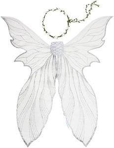 SurpSuep Wova Fairy Wings for Adults, Fairy Costume Set with Wreath Fairy Wings Accessories for Party, Cosplay,Helloween (Silver)