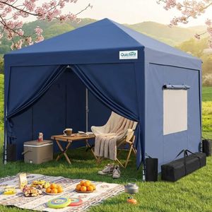 Quictent 3x3m Pop Up Gazebo with Mesh Window Sides, Adjustable Height Event Shelter, Portable Waterproof Canopy Tent for Garden Party, Camping, Navy