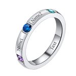 Personalised Girls Ring with 3 Names Engraved Lucky Birthstones Jewelry Stainless Steel Name Rings for BFF Teamates Besties