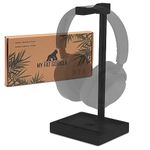 MY FAT GORILLA Bamboo Headphone Stand, Headphone Holder with Smartphone Stand, Headphone Stand Made of Wood, Headphone Holder, Black