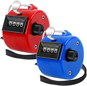 FEBSNOW 2 Pack Hand Tally Counter 4 Digital Click Counter for Sport Row School Event (Red Blue)