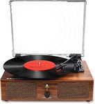 Udreamer Vinyl Player Record Player with Built-in Speakers, Bluetooth Turntable Belt-Driven, Vintage Phonograph with 3 Speeds for Musical Enjoyment and Home Decoration Dark Honey