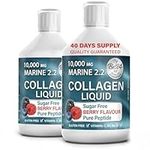 2 Pack Marine Collagen 2.2 Liquid 10000mg Sugar Free Ready to Drink Berry Flavour, Hyaluronic Acid, Pure Peptide, Vitamin B5, B6, B7, C, D3