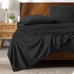 Bare Home Microplush Sheet Set, Deluxe Microplush Non-Pilling Bed Sheets, Deep Pocket, Extra Soft Velvety Bedding Set, All-Around Elastic Band Fitted Sheet, Microplush Bed Set (Queen, Black)