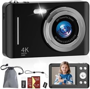 Digital Camera, 64MP UHD 4K Point and Shoot Kids Camera with 64GB Card, 2 Batteries, 16X Zoom Anti Shake Date Stamp, Compact Portable Small, Camera for Kids Starter Children Student Girl Boy, Black