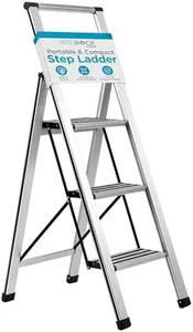 BIRDROCK HOME 3 Step Ladder | Folding Anti-Slip Step Stool, 250 lb Capacity | Lightweight, Slim & Sturdy Design for Household, Kitchen, Garage, Indoor & Outdoor Use | Collapsible, Portable, Heavy-Duty