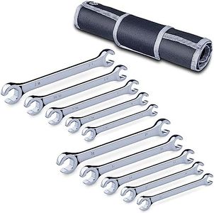 10-Piece Complete Metric and SAE Flare Nut Wrench Set with Pouch | Metric 9mm - 21mm, Inch 1/4” - 7/8” | Cr-V Steel, 6-Point Double-End Design, Perfect Line Wrench for Fuel, Brake and Air Conditioning