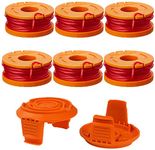 USA-Supply Trimmer Spools Premium Replacement for Worx WG180 WG163 WA0010 Weed Wacker Eater String with WA6531 GT Spool Cover 50006531 String Trimmer Refills 10ft 0.065"(6 Spool, 2 Cap)