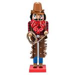 Ornativity Christmas Western Cowboy Nutcracker – Brown and Red Wooden Nutcrackers Cow Boy with a Rope and Lasso Xmas Themed Holiday Nut Cracker Doll Figure Decorations 14"