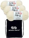 Premier Yarns Anti-Pilling Everyday DK Solids Cream 1107-02 (3-Skein) Same Dyelot DK Light Worsted #3 Soft Knitting Yarn 100% Anti-Pilling Acrylic Bundle with 1 Black Project Bag