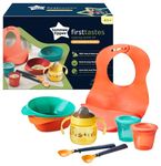 Tommee Tippee Weaning Starter Kit with Toddler Feeding Bowls and Spoons, Silicone Bib, 100% Leak-proof Weaning Sippy Cup and Food Storage Pots, 4m+