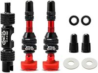 MUQZI Tubeless Presta Valve Stem Kits - No Leak Bike tubeless Valve Stems with Integrated Valve Core Remover Tool and Alloy Presta Valve Stem Caps for Bicycle, Red(40mm)