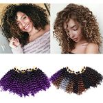 [9 Bundles/ 3PACKS]Marlybob Crochet Hair Extension Marlibob Water Wave Kinky Curly Jerry Curly Braiding Crochet Hair Marley Braid Hair Bundle Synthetic Hairpiece (8"-9bundles,Black to Dark Purple)