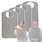 Pozico Terry Cloth Adult Bibs for Eating Women/Men/elderly Washable,Clothing Protectors & Adult Bibs with Debris Trap(Grey(4 pack))