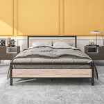 BOFENG 5ft King Size Bed Frame With Wood Headboard,Heavy Duty Metal Platform Bed Frame King Size With Storage No Box Spring Needed,Mattress Base/Strong Steel Slats Support/Easy Assembly