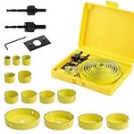 HSEAMALL Hole Saws,17PCS 19-127mm Carbon Steel Hole Saw Cutter Kit,Downlights Drill Bit Tools for Wood, Plasterboard, Plastic (Yellow-17PCS)