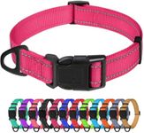 TagME Dog Collar, Adjustable Reflective Nylon Pet Collar with Quick Release Buckle for Medium Dogs, Hot Pink, 1.0" Width