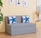 uberlyfe 2 Seater Sofa Cum Bed | Houndstooth Fabric Washable Cover | 2 Cushions Starry Pattern | Night Blue | 4' X 6' Feet