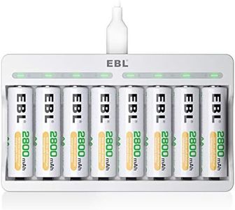 EBL Rechargeable AA Batteries Ni-MH 2800mAh 8 Pack and 8-Bay AA AAA Individual Rechargeable Battery Charger for NIMH NiCd with 5V 2A USB Fast Charging Function