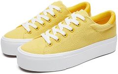 THATXUAOV Womens Platform Sneakers White Tennis Shoes Casual Low Top Fashion Sneakers, Yellow, 11