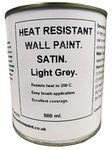 1 x 500ml Satin Light Grey Heat Resistant Wall Paint. Wood Burner Stove Alcove. Brick, concrete, plaster, cement board, rendering, metal, timber etc.