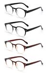 JM 4 Pack Spring Hinge Reading Glasses Vintage Round Glasses for Reader Men Women +1.75 Black & Brown