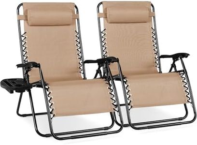 Best Choice Products Set of 2 Extra Wide Adjustable Steel Mesh Zero Gravity Lounge Chair Recliners w/Pillows and Cup Holder Trays - Sand