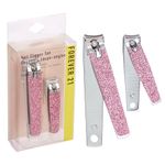 Forever 21 Nail Clippers Set - 2pc Pink Glitter Nail Clipper Value Pack, Big & Small Precision Nail Clippers Pack, Essential Manicure & Pedicure Tools