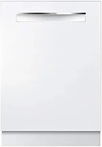 Bosch SHPM65Z52N 24" 500 Series Pocket Handle Dishwasher with 16 Place Settings, 5 Wash Cycles, 5 Options, 44 dBA, AutoAir Option, 3rd Rack, AquaStop (White)