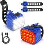 WORKPRO Bike Lights Set [8+13 Modes], Rechargeable Bicycle Light Set Ultra Bright, IP65 Waterproof Bike Lights for Night Riding, 1200mAh Bike Headlight and Tail Light Reflectors, Blue