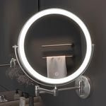 Hasipu 10-Inch Wall Mounted Makeup Mirror with Magnification, Rechargeable 3000 mAh Vanity Mirror with Lights, Bathroom Mirror with Dimmable Brightness, 3 Lighting Modes, Extendable Arm, Nickel