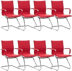 DM Furniture Office Desk Chair Set of 8,No Wheels PU Leather Computer Chairs Mid Back Guest Chairs with Seld Base for School/Reception/Conference/Waiting Room,Burgundy Red