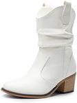 DREAM PAIRS Women's Modern Western Cowboy Boots, Mid Calf Round toe Chunky Heel Cowgirl Country Ankle Boots with Pull On Tabs,Size 6.5,White,SDMB2408W