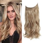 Secret Hair Extensions 20 Inch Dark Blonde Hair Piece Invisible Wire Hair Extensions Clip in Synthetic Hair Pieces for Women Natural Wavy Hair Extension