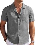 COOFANDY Men Cotton Linen Shirt Beach Hawaiian Shirts Summer Wedding Shirts Vacation Holiday Grey Black