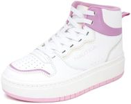 Nautica Girls High-Top Sneakers Lace-Up Trainers Basketball Style Shoes-Karisa Platform-White Iridescent Pink Metallic Size-5