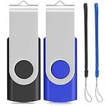 2Pack 8GB USB 2.0 Thumb Flash Drives Swivel Design Pen Memory Stick Fold Storage (Black/Blue With Lanyard)