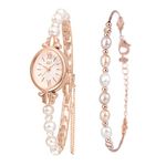 Clastyle Natural Pearls Watch and Bracelet Set for Women Elegant Rose Gold Ladies Dress Watch Set Stylish Oval Dial Wrist Watches with Pearl Bracelet Mothers Day Gift for Mom