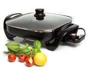 Moss & Stone Square Nonstick Electric Skillet 12 Inch Aluminum Electric Fryer With 2 Layers Of Non-Stick Coating, Adjustable Temperature Control, Lid With Steam Vent & Heat-Resistant Handle