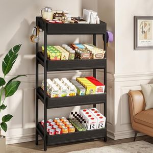 Tribesigns 4-Tier Retail Snack Display Shelf, Snack Rack Display Stand with 4 Hooks, Retail Shelves Racks for Vendors, Store, Supermarket and Home Kitchen